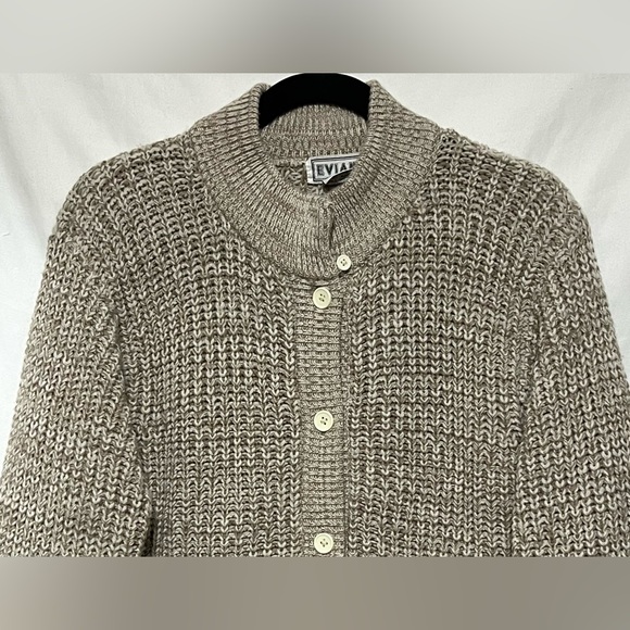 Evian Ltd Button-Up Chunky Knit Cardigan Sweater Tan Cream Cozy Warm Winter - Picture 2 of 11